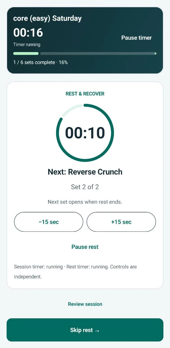 SteadyRep Android app: Follow your rest timer and see which set comes next.