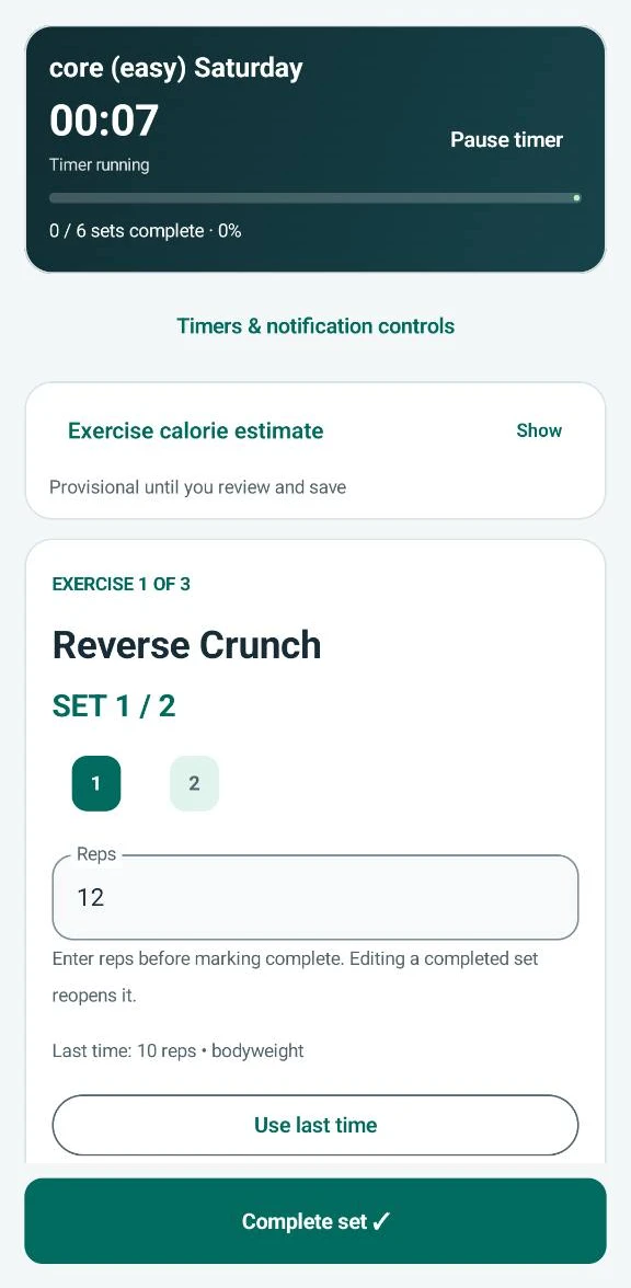 SteadyRep Android app: Record reps and use your previous session as a reference.